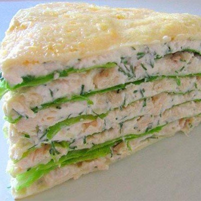 Белковый торт с куриным филе